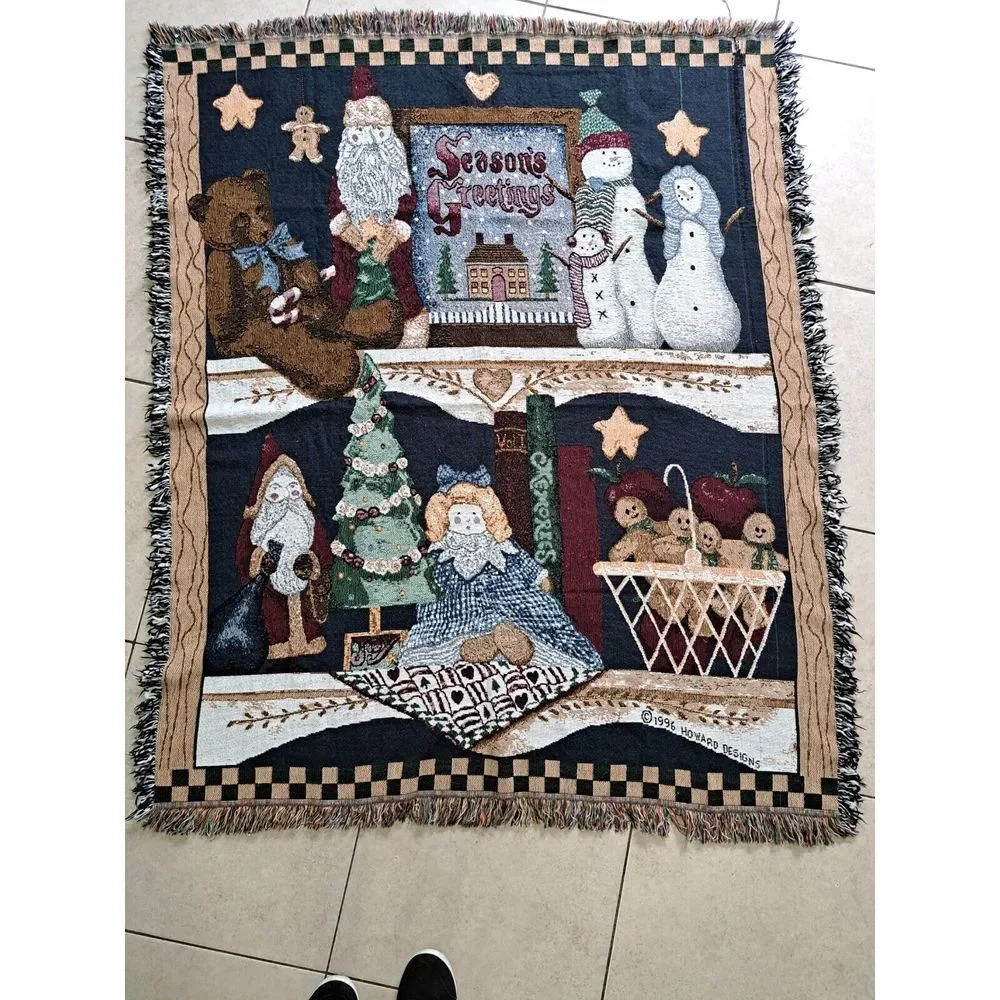 VINTAGE 1996 HOWARD DESIGNS SEASONS GREETINGS TAPESTRY WALL HANGING COUNTRY